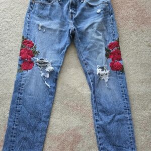 Levi's Blue Jeans with Red Floral Embroidery